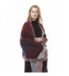 Women's Winter Thick Knit Long Shawl Cape Poncho Stylish Fringe Plaid Scarf - Dark Red - C7127YTC5FJ