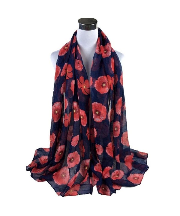 Tuscom Red Poppy Print Long Scarf Flower Beach Wrap Ladies Shawl(90&times180cm) - Navy - CW12O9X588J