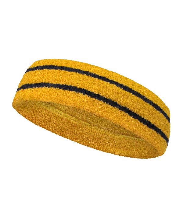 Couver Long Thick Wider Basketball Headband Terry Cloth with 2 Stripes[1 Piece] - Golden Yellow / Black - CN11VTH7639