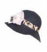 Women's Paper Straw Summer Sun Hat With Animal Print Ribbon Flower (One Size) - Black - CD11KNGM079