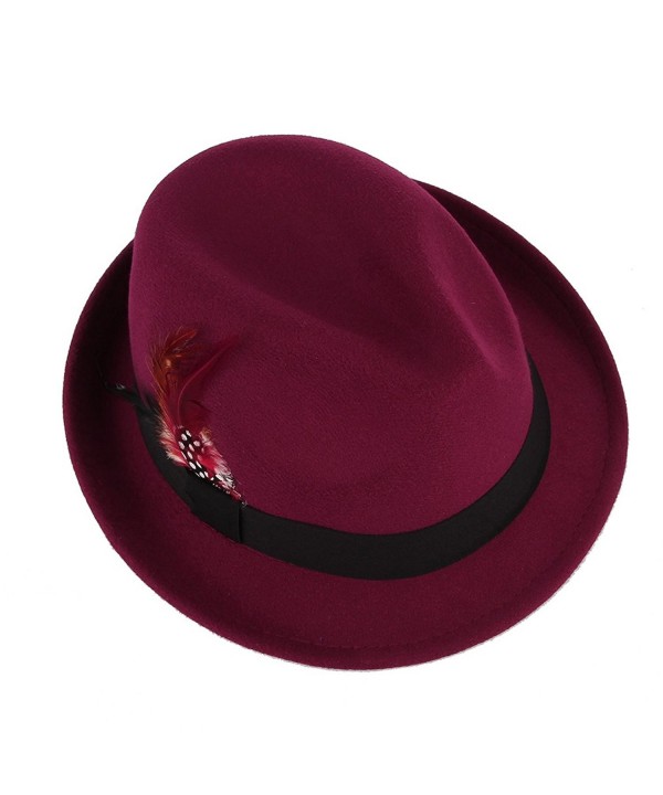 Men's Warm Woolen Crushable Feather Gangster Trilby Dent Fedora Hat ...