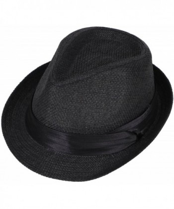 Simplicity Men / Women Summer Short Brim Straw Fedora - 756_black - CR12EL02QK3