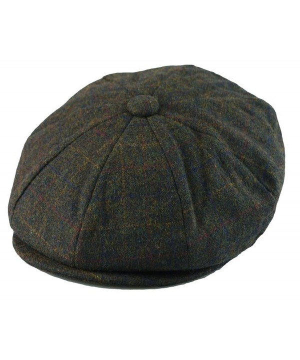 Men's Classic 8 Panel Wool Blend Newsboy Snap Brim Collection Hat (X-large- Olive Plaid) - CP12FQ7UNP5