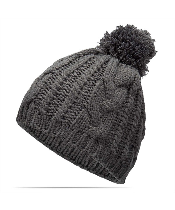 Nine City Unisex Knitted Beanie With Pom and Fleece Lining Skull Cap - CM12MYTLX0U