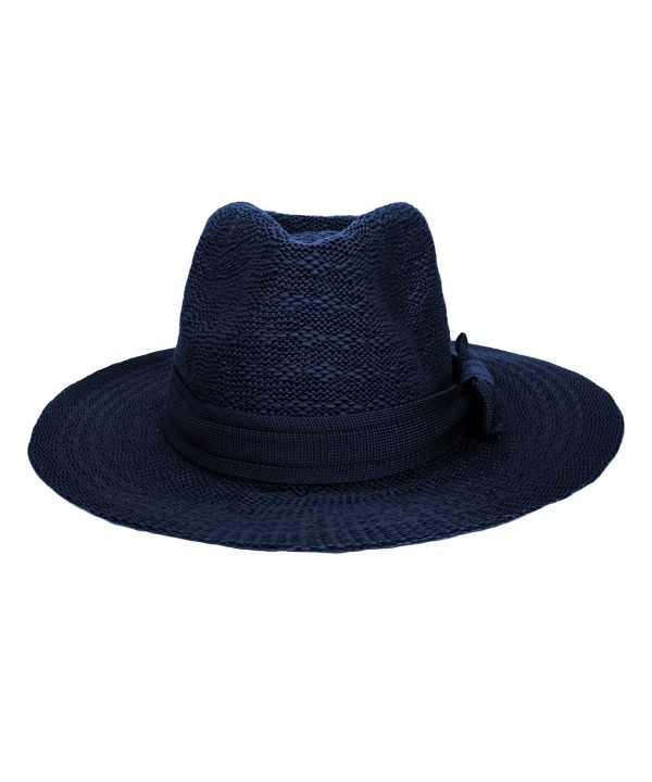 Women's Straw Sun Hat Fedora Trilby Panama Jazz Hat With Bow Band Blue ...