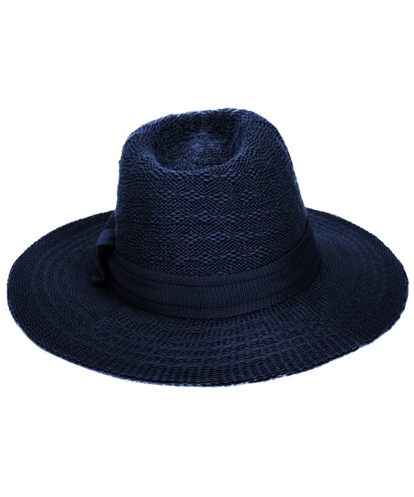 Women's Straw Sun Hat Fedora Trilby Panama Jazz Hat With Bow Band Blue ...