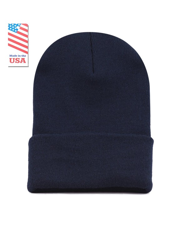 Unisex Made In USA Thick Skull Beanie Plain Ski Hat Navy C712I1ZABRD