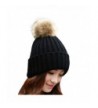 Tuscom Women Winter Fur Ball Warm Hat Crochet Knitted Wool Cap - Black - C812NDUK7S0