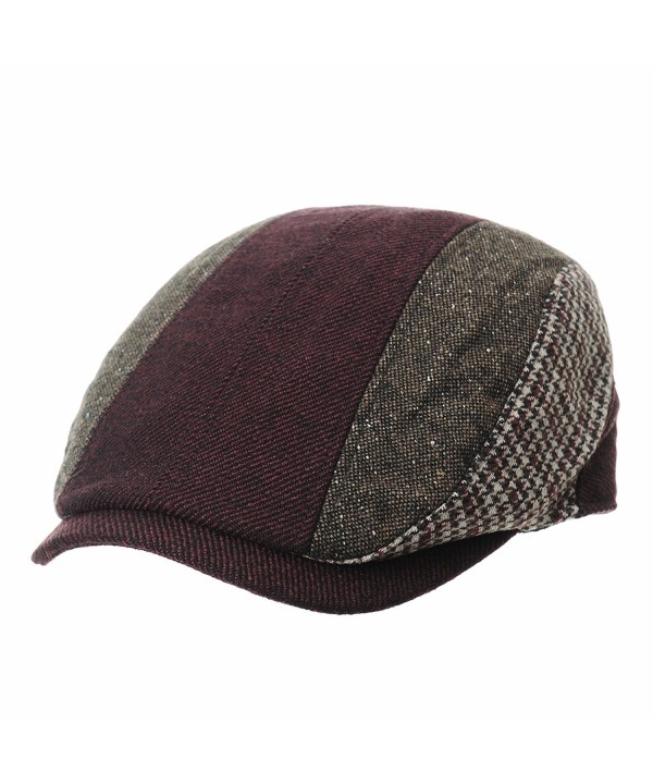 WITHMOONS Flat Cap Knitted Vertical Stripes Houndtooth IVY Hat LD3809 - Wine - CT186W2W6Q4