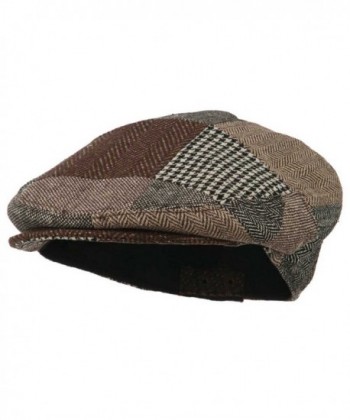 Men's Wool Blend Patchwork Ivy Cap - Brown Black - C211NY3GLZF