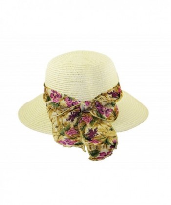 Womens fashion summer hat folding travel beach hat with wide floral bow - Off White - CX12H3MZKPJ