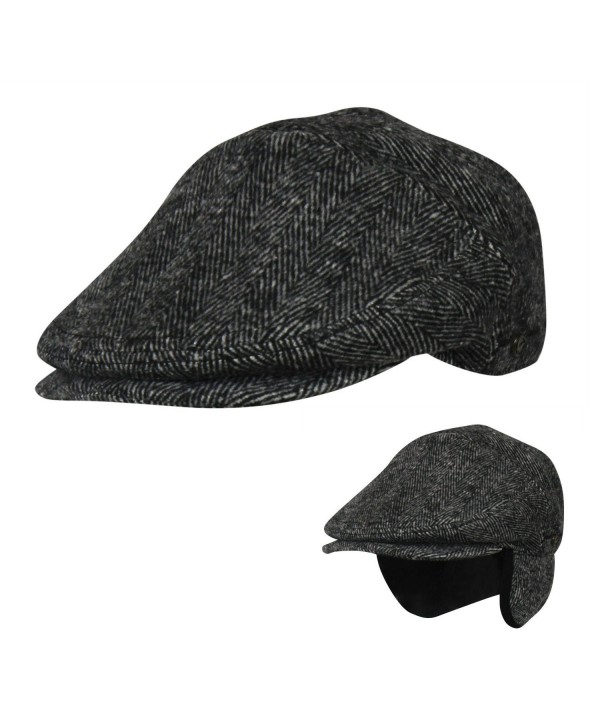 100% Wool Herringbone Winter Ivy Cabbie Hat w/ Fleece Earflaps Driving ...