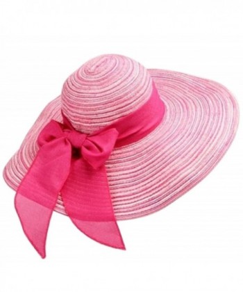 Thenice Women's Wide Brim Sun Caps Summer Beach Holiday Straw Hats - Rose - CR12F4UVE7P