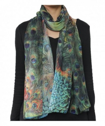 Seamaidmm Fashion Bird Peacock Feather Print Chiffon Scarf Green - C911W5MHU6Z