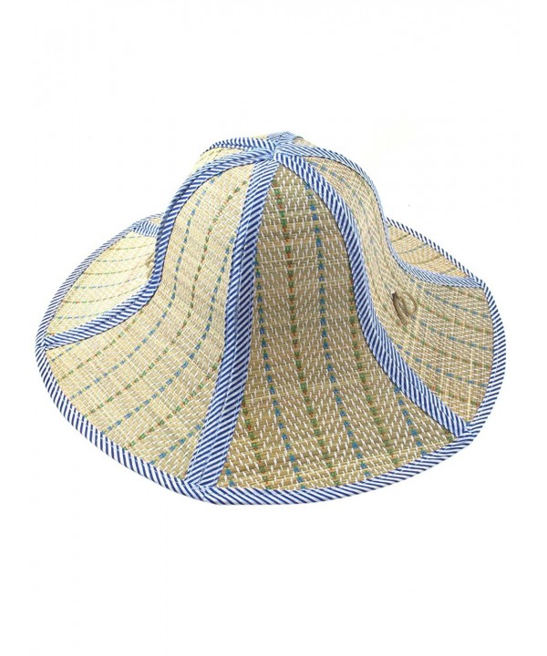 Unisex Foldable Summer Beach Boater Straw Hat Cap Brown Blue - Blue-brown - CH11ZCO72P7