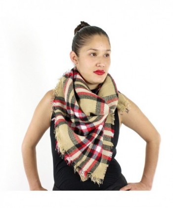 Designer Style Plaid Scarf with Raw Edge - Thick Blanket Khaki - CL129497O7L