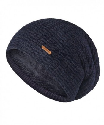 lethmik Winter Long Slouchy Beanie Unique Mix Knit Ski Cap Hat Skully For Men & Women - Plain Navy - C8186HG8I2U