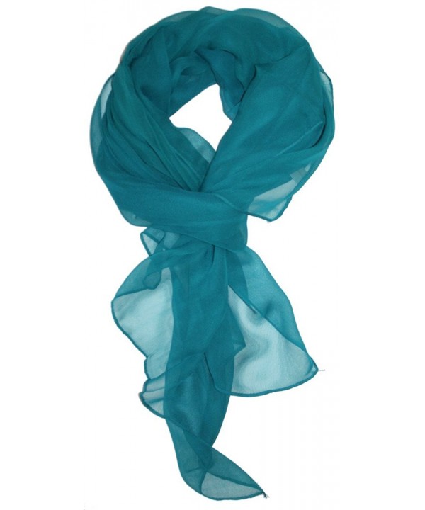 Modern- Chiffon Silk Blend Solid Color Oblong Scarf Teal Blue C911Y59JR6H