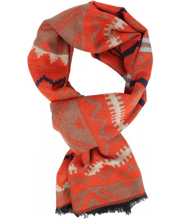 Sakkas Xayn Long Aztec Tribal Warm Patterned UniSex Cashmere Feel Scarf - Orange - CP12LBF0AJT