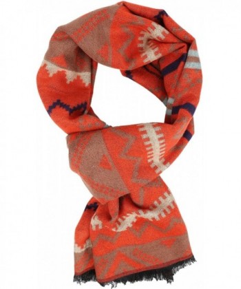 Sakkas Xayn Long Aztec Tribal Warm Patterned UniSex Cashmere Feel Scarf - Orange - CP12LBF0AJT