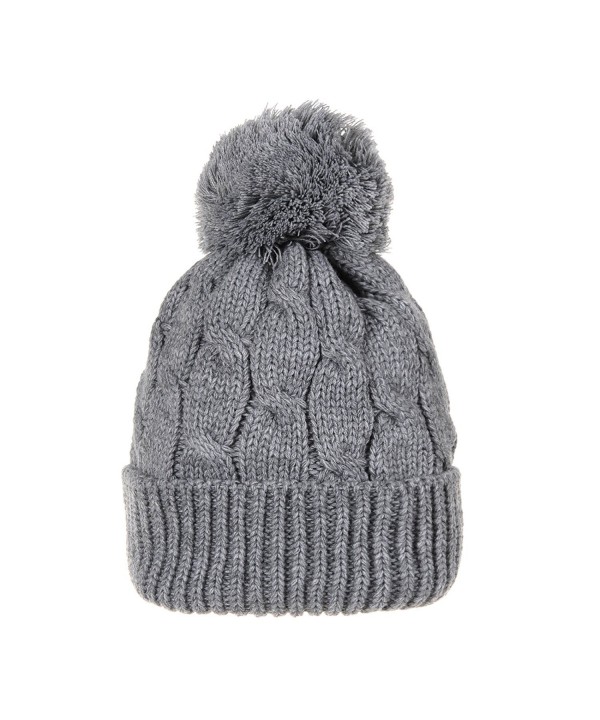 Knitted Twisted Cable Bobble Pom Beanie Hat Slouchy AC5474 Grey CF12N7XOHTW
