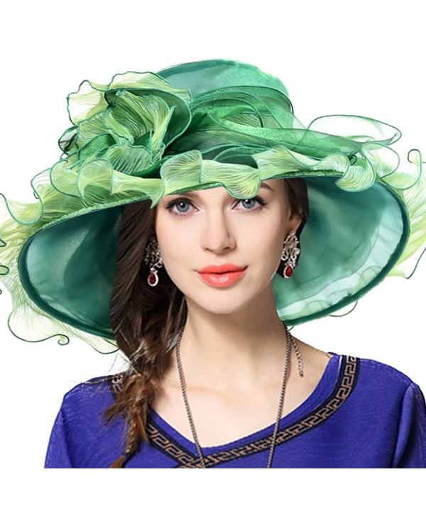 VECRY Kentucky Derby Hat Wide Brim Flounce Cocktail Tea Party Bridal Dress Church Hat - Ruffle-green - CZ17Y4AED58