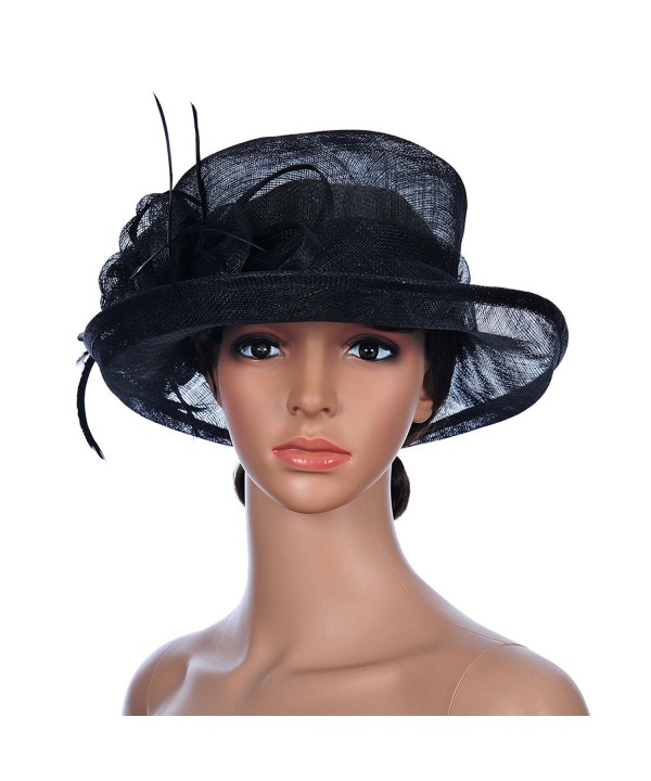 Remedios Lady Sinamay Bucket Wedding Church Hats Summer Sun Cap Ascot Race Derby Hat - Black - CO182DOQQ5X