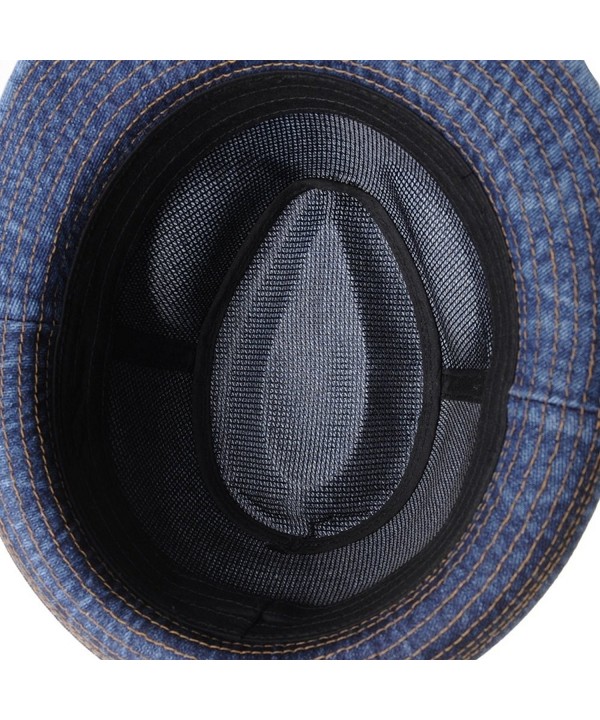 Denim Fedora Hat Plain Stitch Washed Short Brim DW6646 Blue C1182ZLG2G7