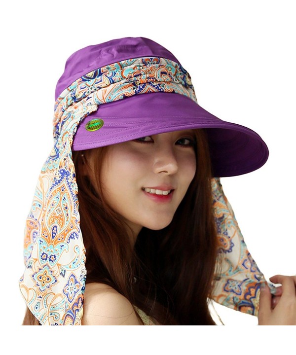 LOCOMO Detachable Top Neck Cover Mask Sun Visor Wide Brim Hat Cap FFH323GRY - Purple - CA12O7P22O9