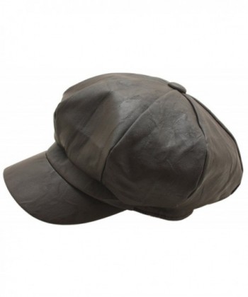 Men's Gatsby Bakerboy Hats Faux Leather 8 Panel Newsboy Flat cap - Brown - CE12M8K2EFZ