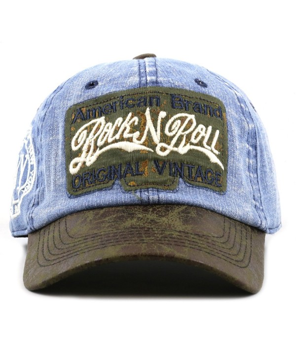 The Hat Depot 1300 Washed Denim Rock N Roll Patch Logo Pu Visor One Size Cap - Denim Brown - CH12CVE8ZAF