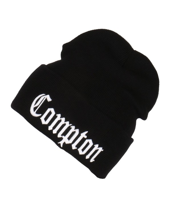 3D Embroidered Compton Warm Knit Beanie Cap By FlexFit Yupoong Black ...