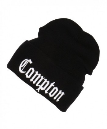 3D Embroidered Compton Warm Knit Beanie Cap By FlexFit Yupoong - Black - CM12002G4OP