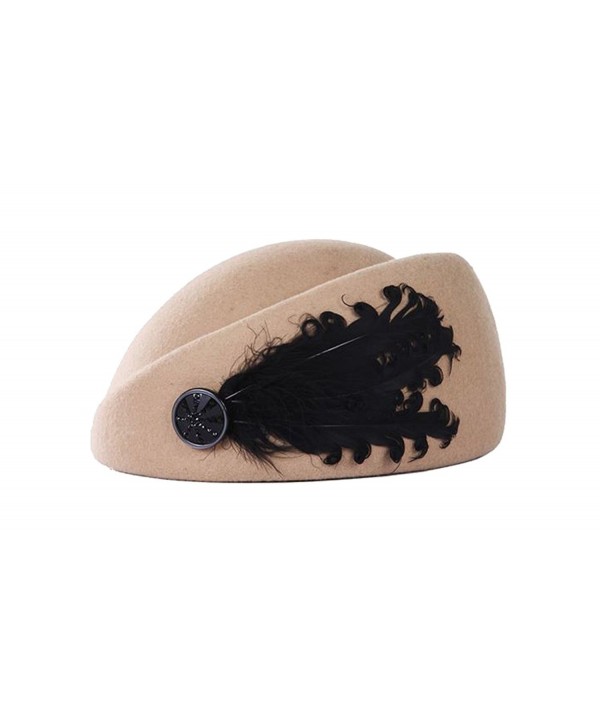 Pillbox Beret Hat Women Vintage Church Wedding Headwear Cocktail Party Top Hat - Camel - CU12LEHHV5L