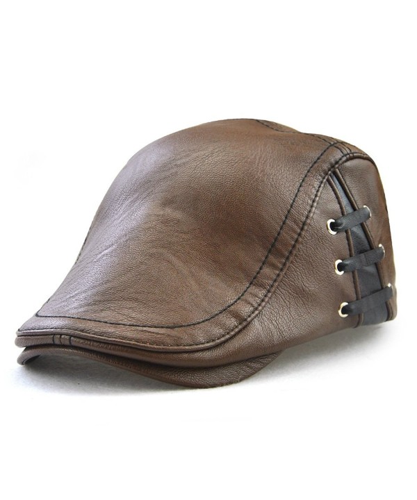 PU Leather Beret Hat Casquette Flat Visor Newsboy Cap For Men Light ...