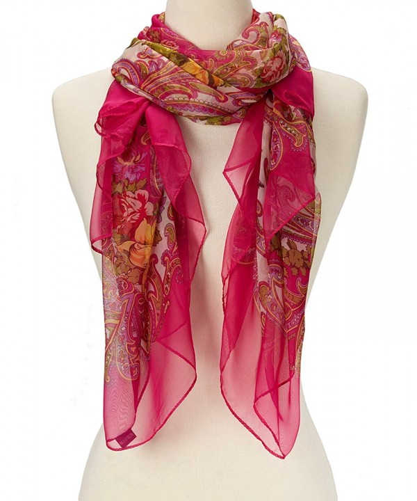 Women's Soft Fashion Lightweight Abstract Sheer Floral Square Silk Scarf - Hot Pink Floral - CG12K5HJNK7