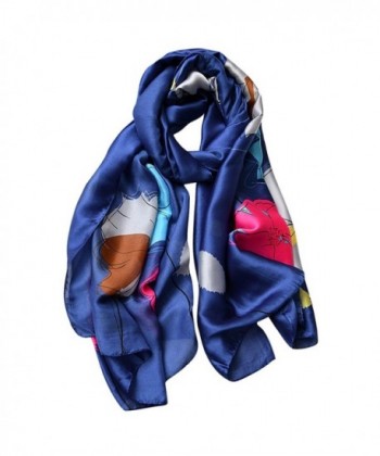 GERINLY Silk-Like Travel Wrap Scarf Sweet Flowers Pattern Beach Cover Up - Sapphire Blue - CB18C3U9GTZ