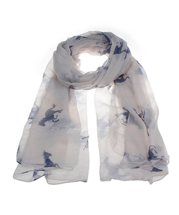 Sunward Women Running Horse Print Soft Long Scarf Shawl Wrap Pashmina Stole - White - CF122VDNJUN