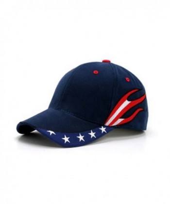 American Flag USA US Stream Patriotic Stars Flames Embroidered Adjustable Baseball Cap Hat - Navy - C018556X2XC